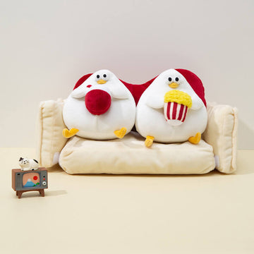 Chubby Couple Seagull Stuffed Animal Plush Toy with Plush Sofa